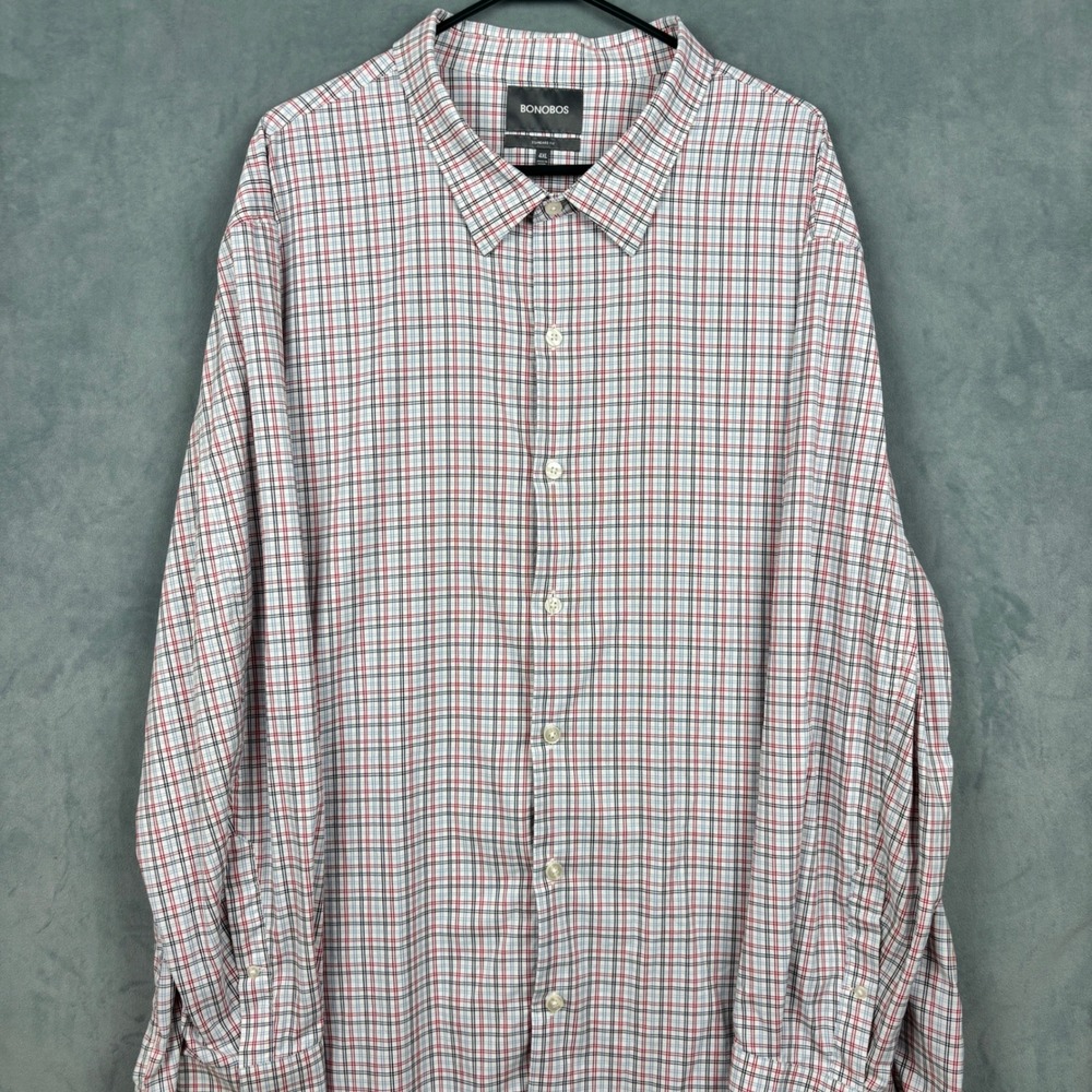 Bonobos Mens 4XL Standard Fit Plaid Nylon Stretch Button Down Shirt Red Blue